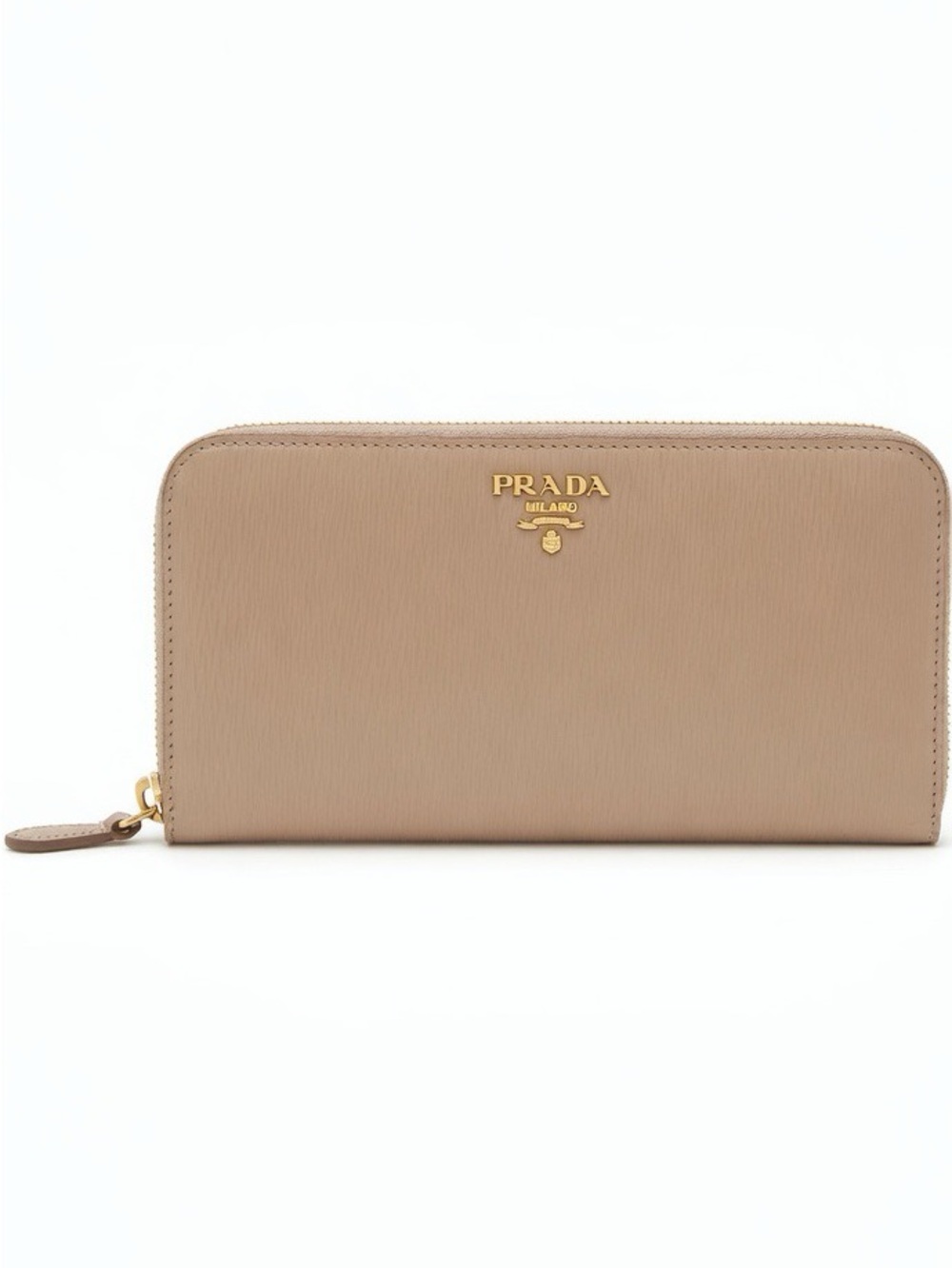 Prada Vitello Move Cream Beige Leather Zippy Wallet
